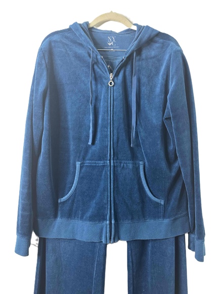 New York & Company Tracksuit Womens Size XL Blue Teal Hooded Velour Zip-up *read - Picture 4 of 16